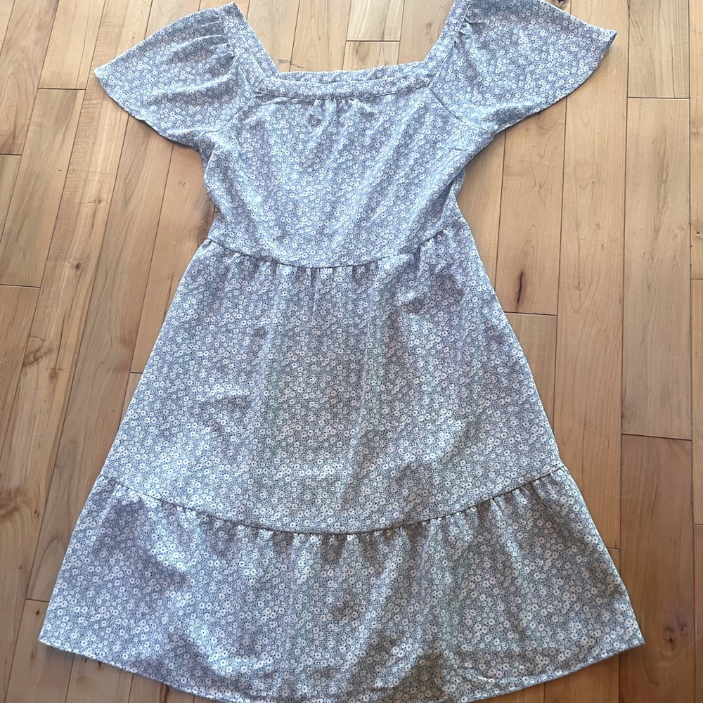 Monteau Teared Floral Square-Neck Dress